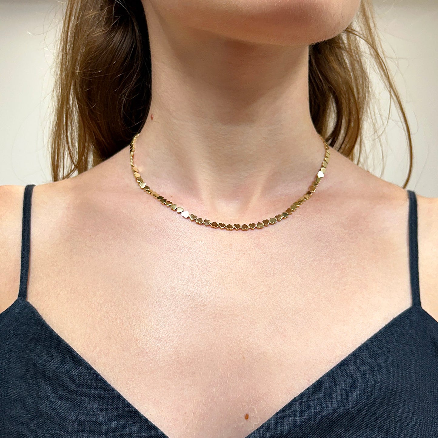 Real 14K Gold 4mm Heart Adjustable Chain Necklace 15"-16"