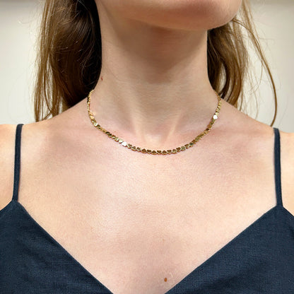 Real 14K Gold 4mm Heart Adjustable Chain Necklace 15"-16"