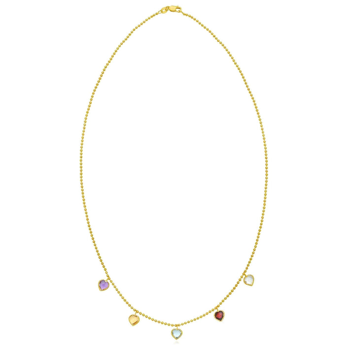 14K Yellow Gold Dancing Hearts Multi - Gemstone Beaded Chain (Solid Links) 18" - WJD Exclusives