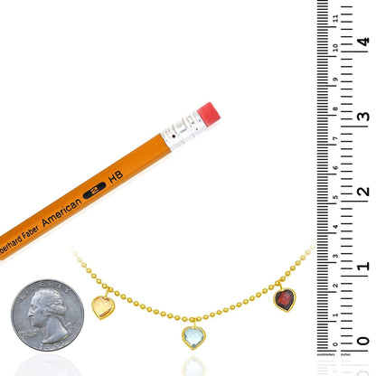 Real 14K Gold Dancing Hearts Multi-Gemstone Beaded Chain 18"