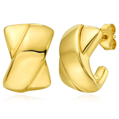 Real 14K Gold Puffed X C - Hoop Earrings Push Backs 18mm - WJD Exclusives