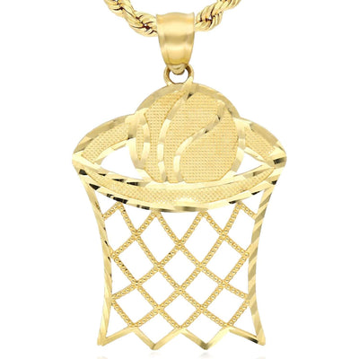 Real 10K Gold Textured Basketball Hoop Sport Pendant 1.5" - WJD Exclusives