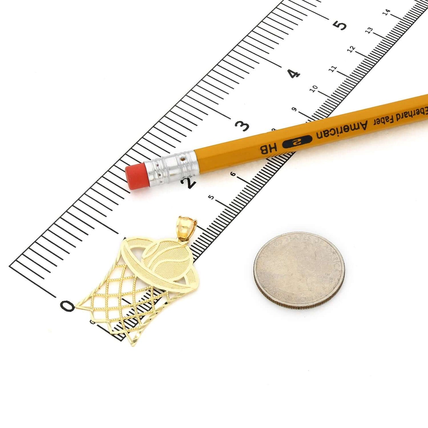 Real 10K Gold Textured Basketball Hoop Sport Pendant 1.5"