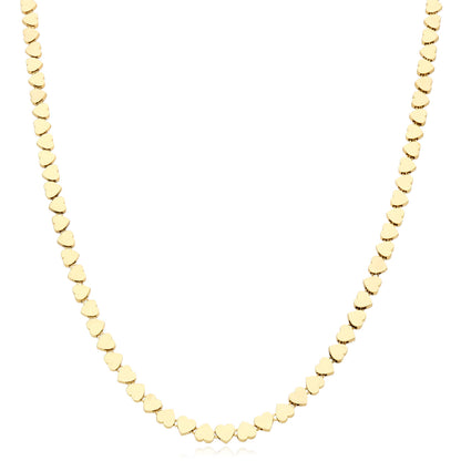 Real 14K Gold 4mm Heart Adjustable Chain Necklace 15"-16"