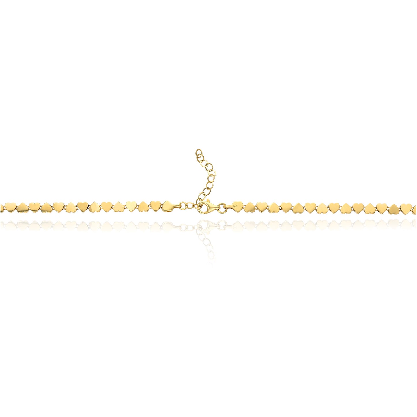 Real 14K Gold 4mm Heart Adjustable Chain Necklace 15"-16"