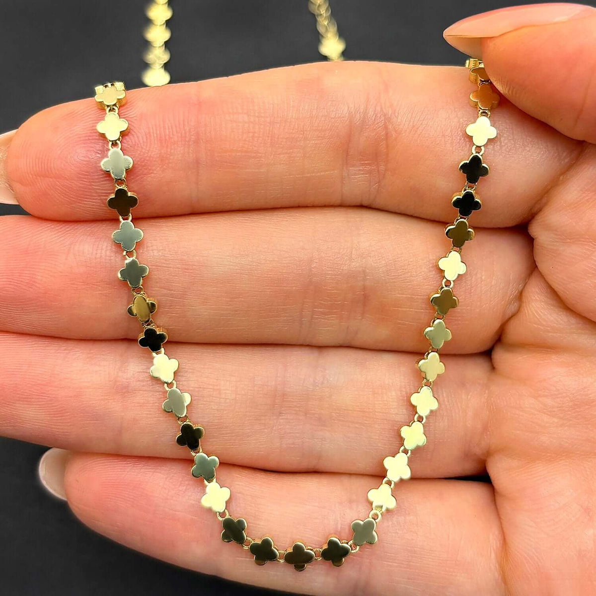 14K Yellow Gold 3.5mm Clover Link Adjustable Chain (Hollow) 16" - 17" - WJD Exclusives