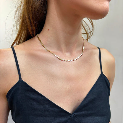 Real 14K Gold 3.5mm Clover Link Adjustable Chain Necklace 16"-17"