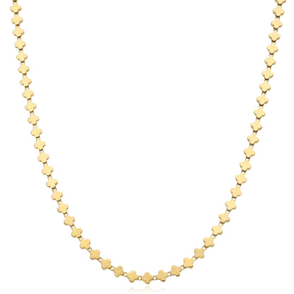 Real 14K Gold 3.5mm Clover Link Adjustable Chain Necklace 16"-17"