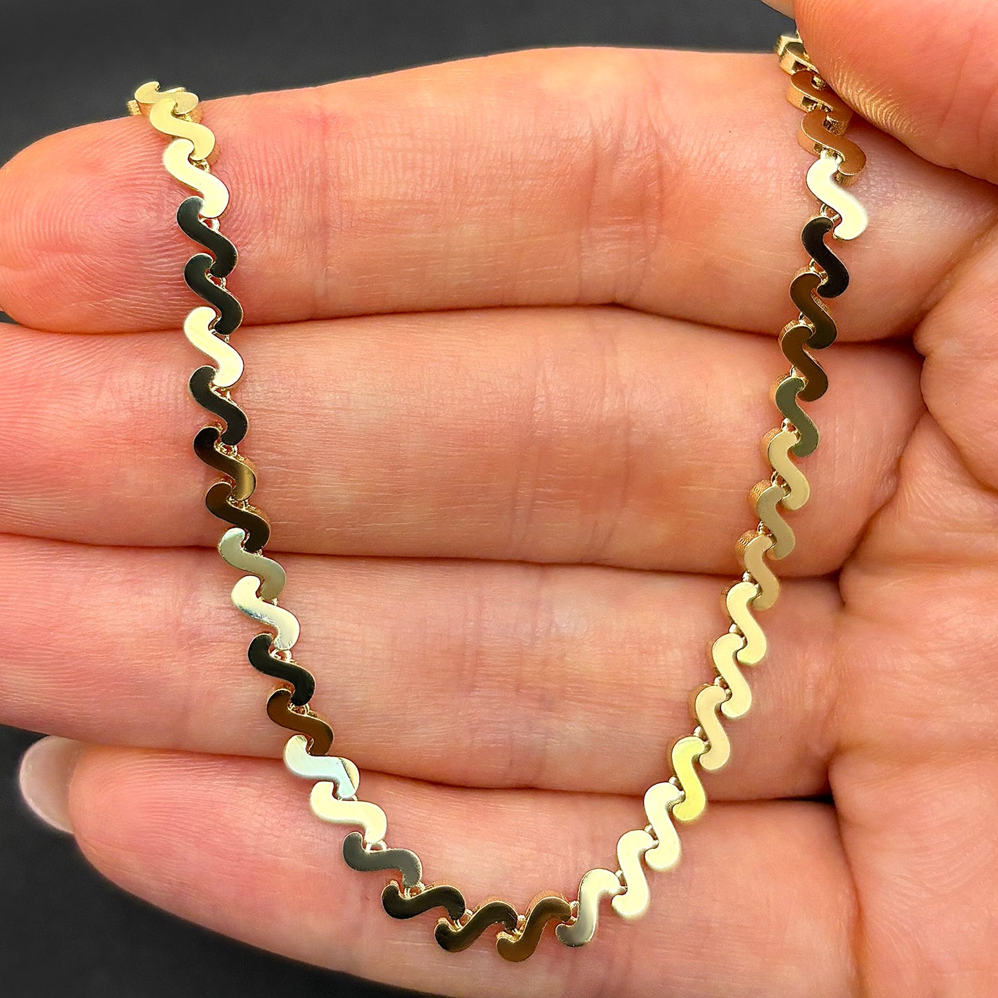 Real 14K Gold 3.5mm Swirl Link Adjustable Chain Necklace 15"-16"