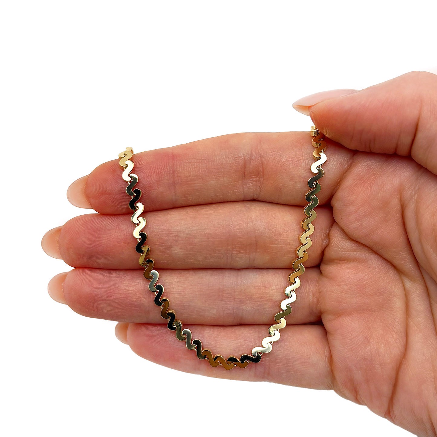 Real 14K Gold 3.5mm Swirl Link Adjustable Chain Necklace 15"-16"