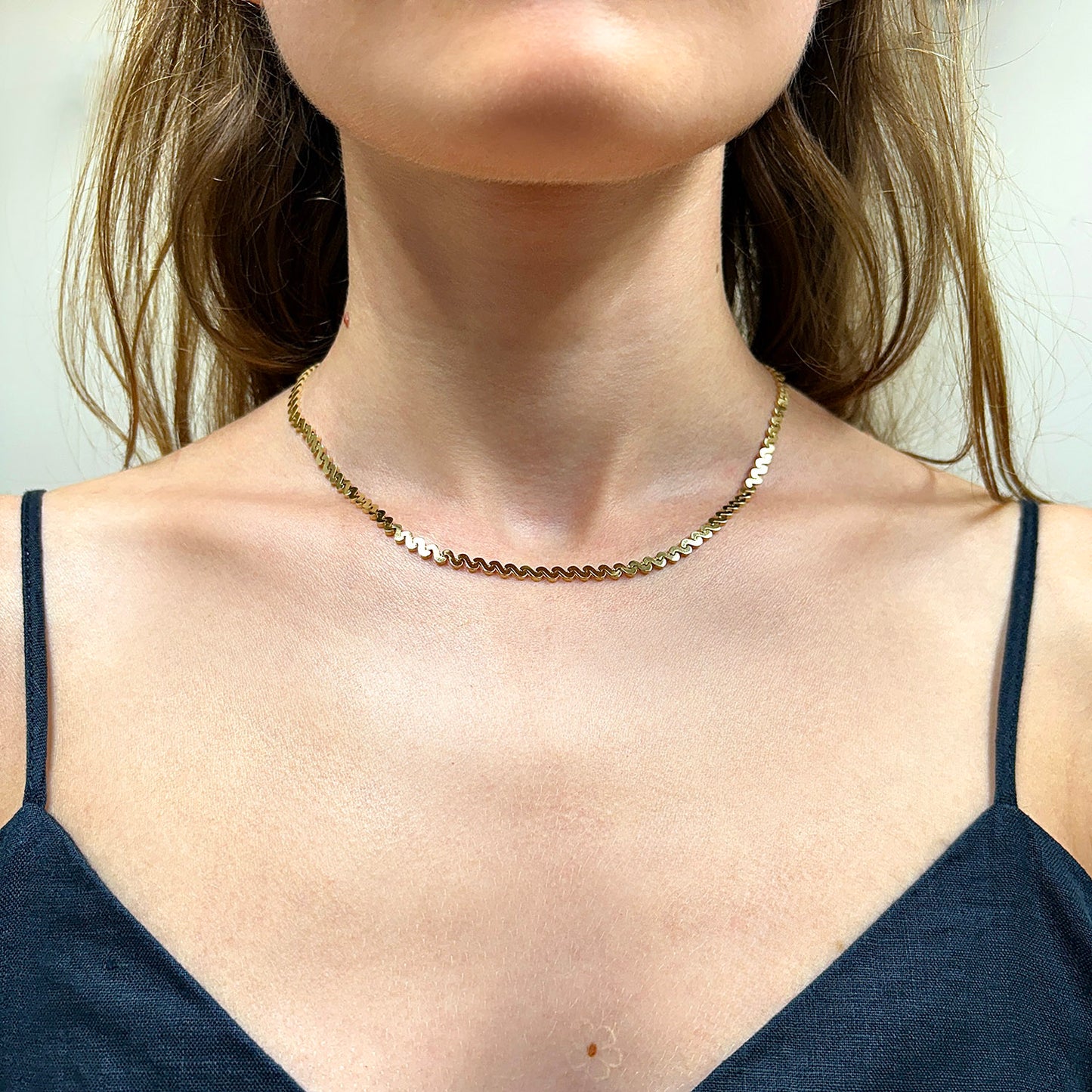 Real 14K Gold 3.5mm Swirl Link Adjustable Chain Necklace 15"-16"