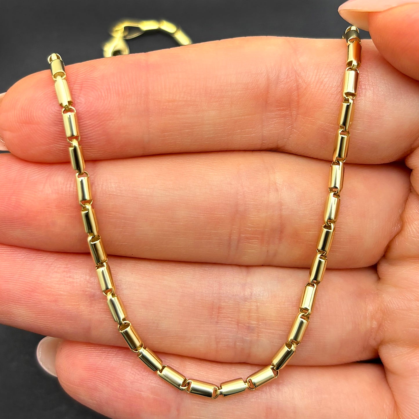 Real 14K Gold 2.2mm High Polished Tubular Bar Chain Necklace 16"