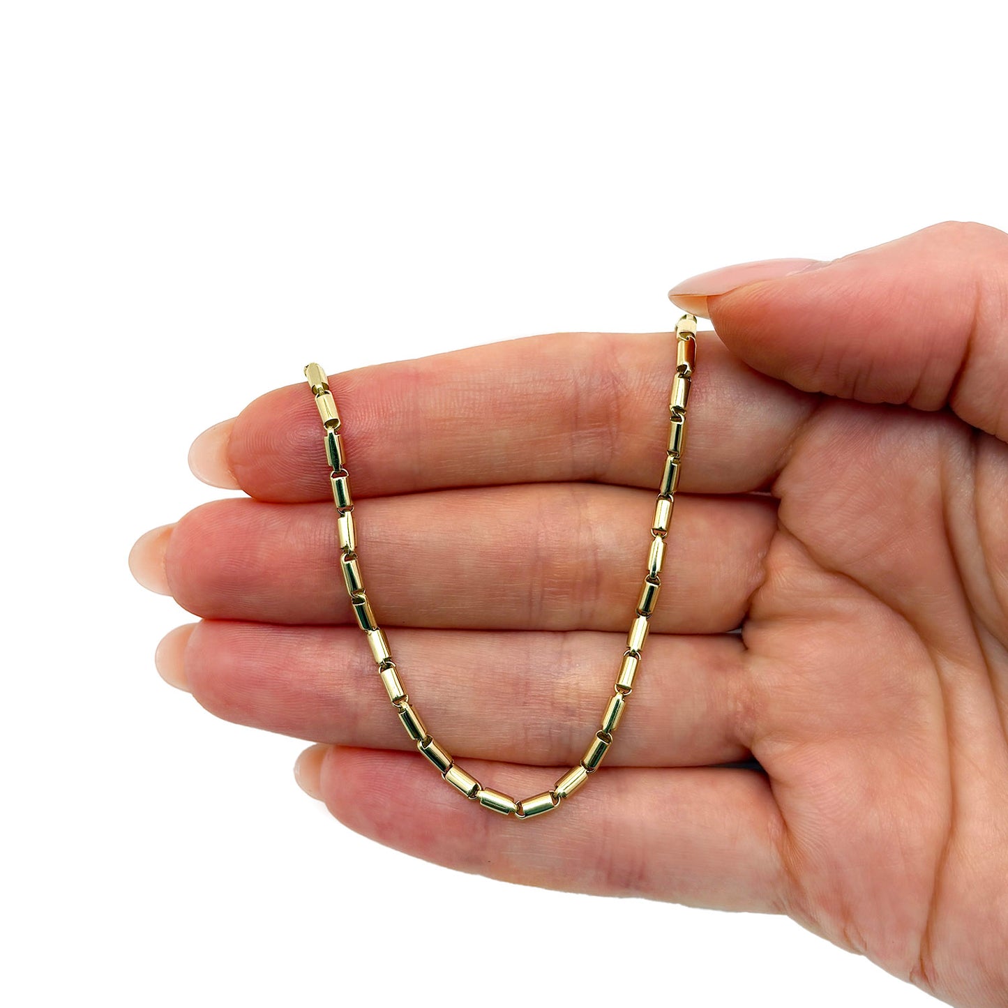 Real 14K Gold 2.2mm High Polished Tubular Bar Chain Necklace 16"