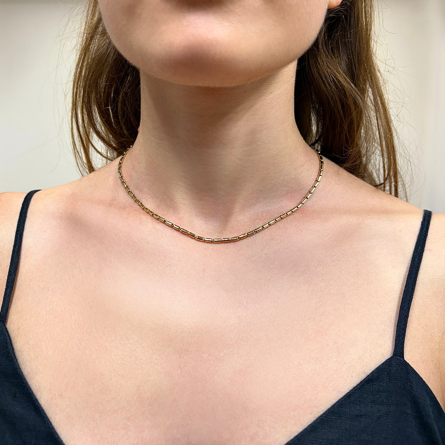 Real 14K Gold 2.2mm High Polished Tubular Bar Chain Necklace 16"