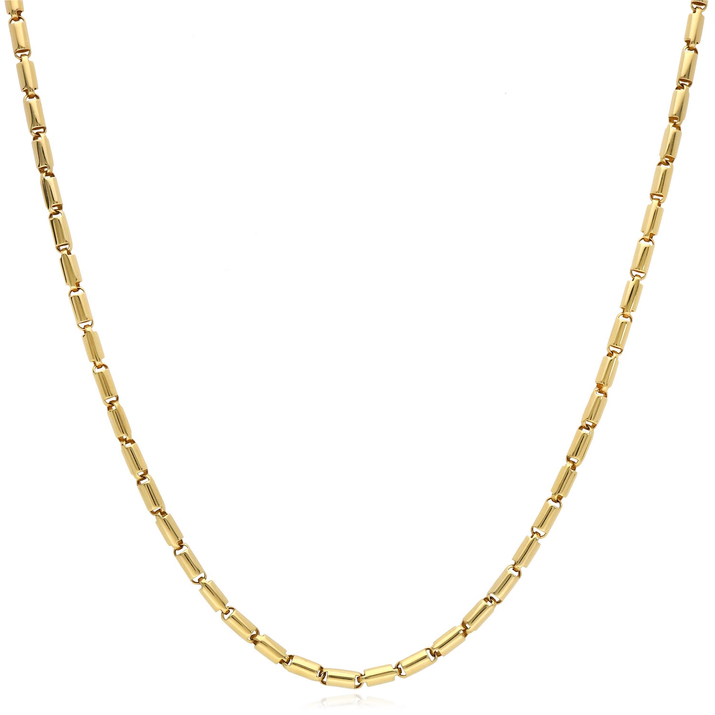Real 14K Gold 2.2mm High Polished Tubular Bar Chain Necklace 16"
