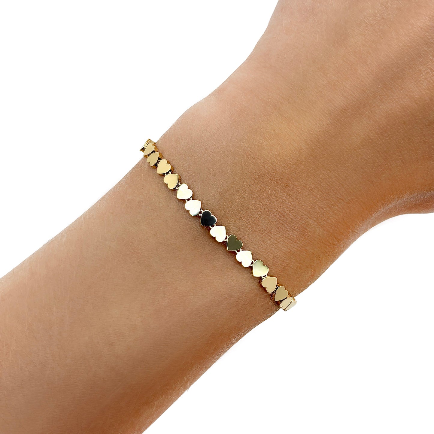 Real 14K Gold 2.2mm High Polished Heart Adjustable Bracelet 5.5"-7"