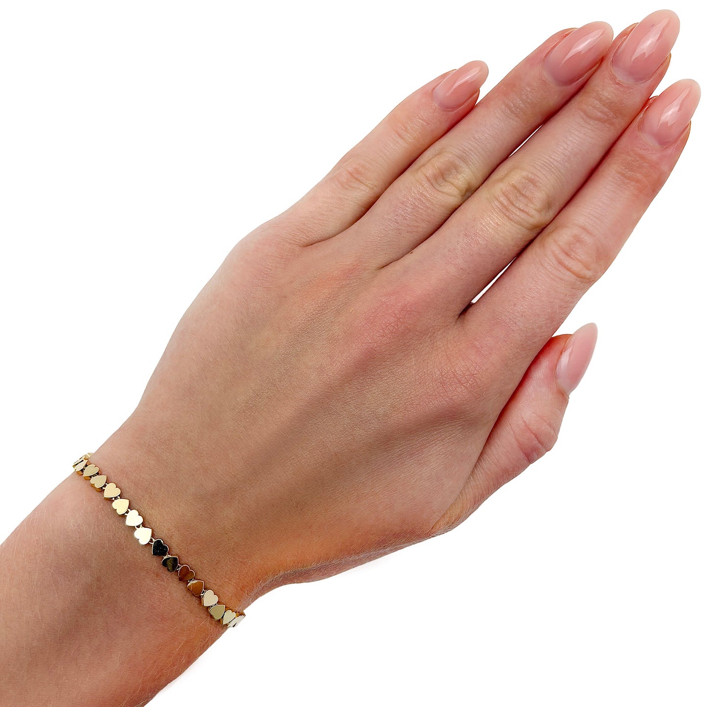 Real 14K Gold 2.2mm High Polished Heart Adjustable Bracelet 5.5"-7"