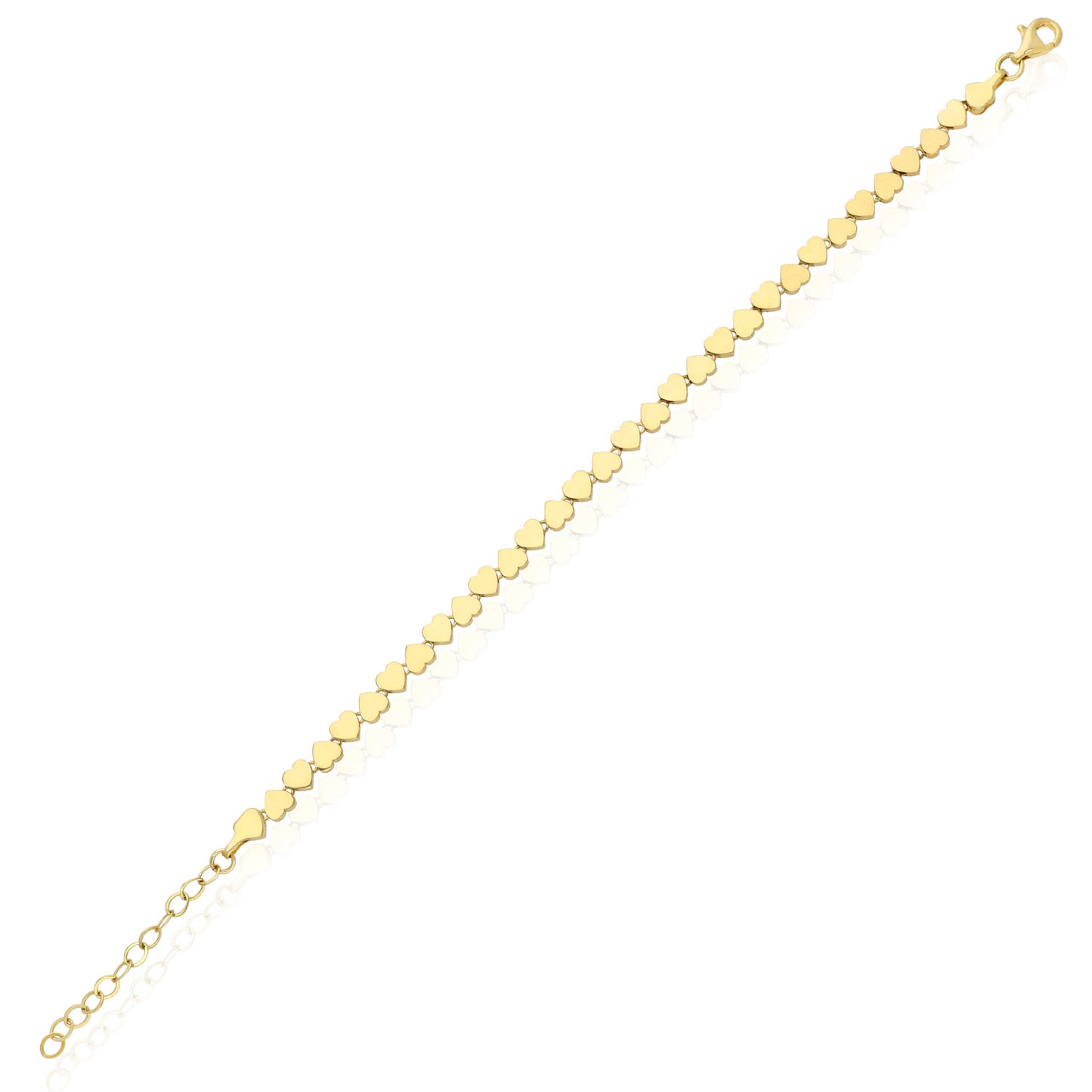 Real 14K Gold 2.2mm High Polished Heart Adjustable Bracelet 5.5"-7"