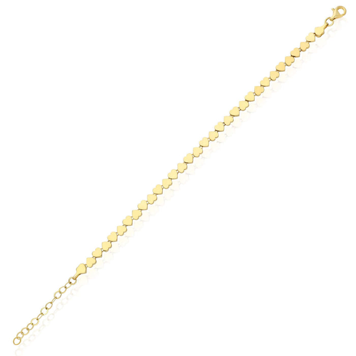 14K Yellow Gold 4mm High Polished Heart Adjustable Bracelet (Hollow) 5.5" - 7" - WJD Exclusives