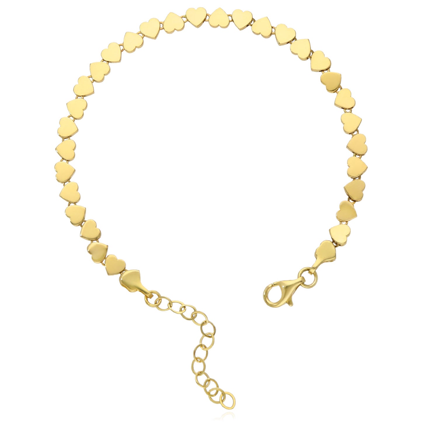 Real 14K Gold 2.2mm High Polished Heart Adjustable Bracelet 5.5"-7"