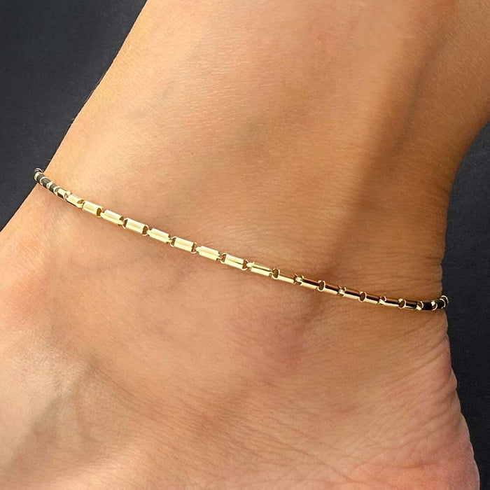 14K Yellow Gold 2.2mm High Polished Tubular Bar Ankle Bracelet (Hollow) 10" - WJD Exclusives