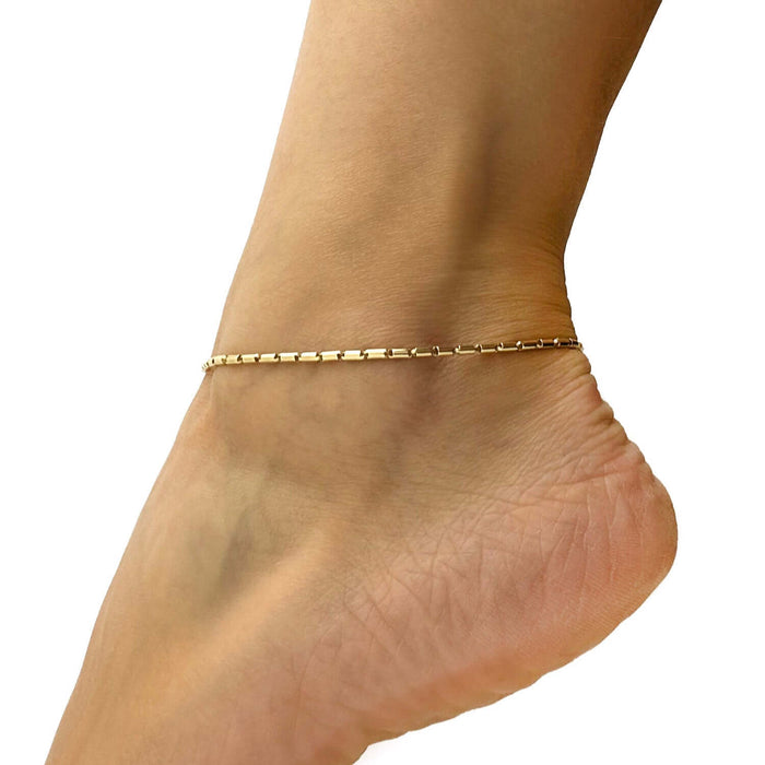 14K Yellow Gold 2.2mm High Polished Tubular Bar Ankle Bracelet (Hollow) 10" - WJD Exclusives