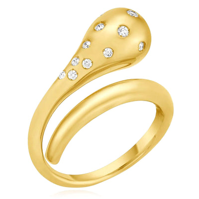 Real 14K Gold 0.16CTW Natural Diamond Wraparound Teardrop Cocktail Ring - WJD Exclusives