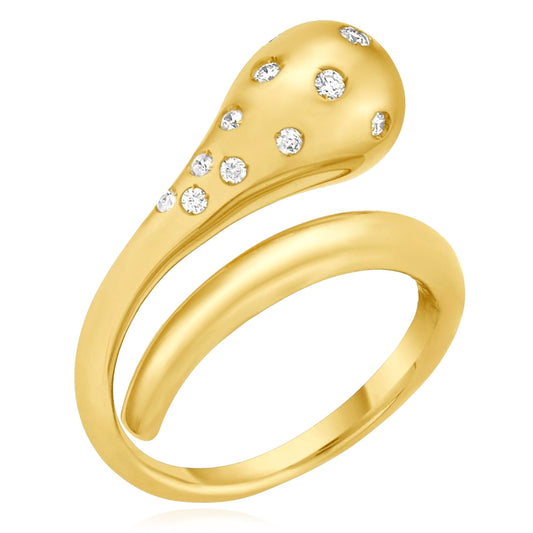 Real 14K Gold 0.16CTW Real Diamond Wraparound Teardrop Cocktail Ring