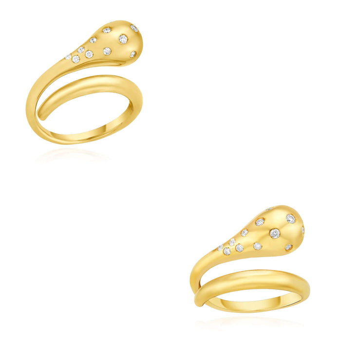 Real 14K Gold 0.16CTW Natural Diamond Wraparound Teardrop Cocktail Ring - WJD Exclusives