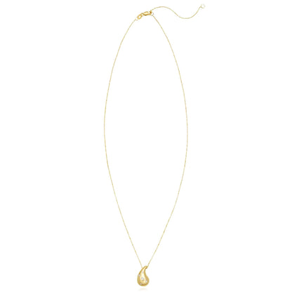 Real 14K Gold 0.07CTW Real Diamond Teardrop Pendant Adjustable Necklace 16"-18"
