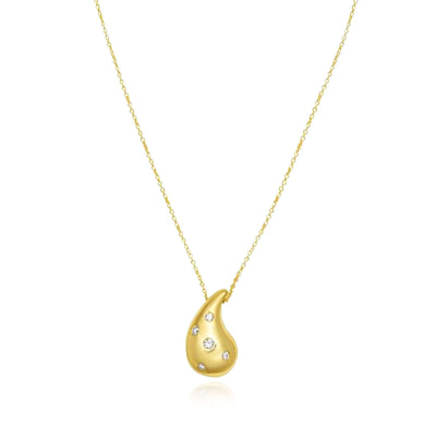 0.07CTW Natural Diamond 14K Yellow Gold Teardrop Necklace (Solid Links) 16" - 18" Adjustable - WJD Exclusives