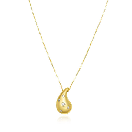 Real 14K Gold 0.07CTW Real Diamond Teardrop Pendant Adjustable Necklace 16"-18"