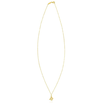 Real 14K Gold 0.04CTW Real Diamond Petite Butterfly Pendant Necklace 18"