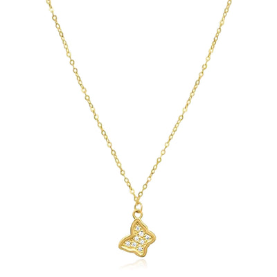0.04CTW Natural Diamond 14K Yellow Gold Petite Butterfly Necklace (Solid Links) 18" - WJD Exclusives