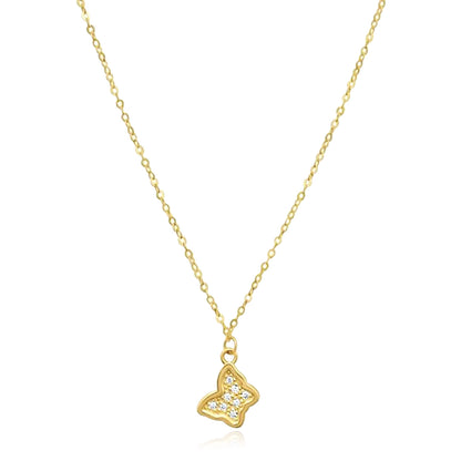Real 14K Gold 0.04CTW Real Diamond Petite Butterfly Pendant Necklace 18"