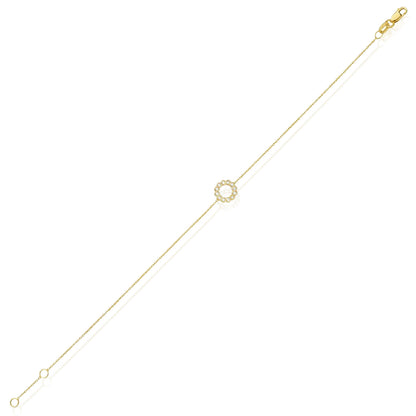 Real 14K Gold 0.06CTW Real Diamond Circle Adjustable Bracelet 6.5"-7"