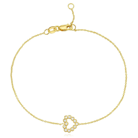 Real 14K Gold 0.06CTW Real Diamond Petite Heart Adjustable Bracelet 6.5"-7"