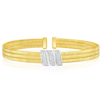 0.21CTW Natural Diamond 14K Two - Tone Gold Triple Row Omega Bangle Cuff Bracelet (Solid Links) - WJD Exclusives