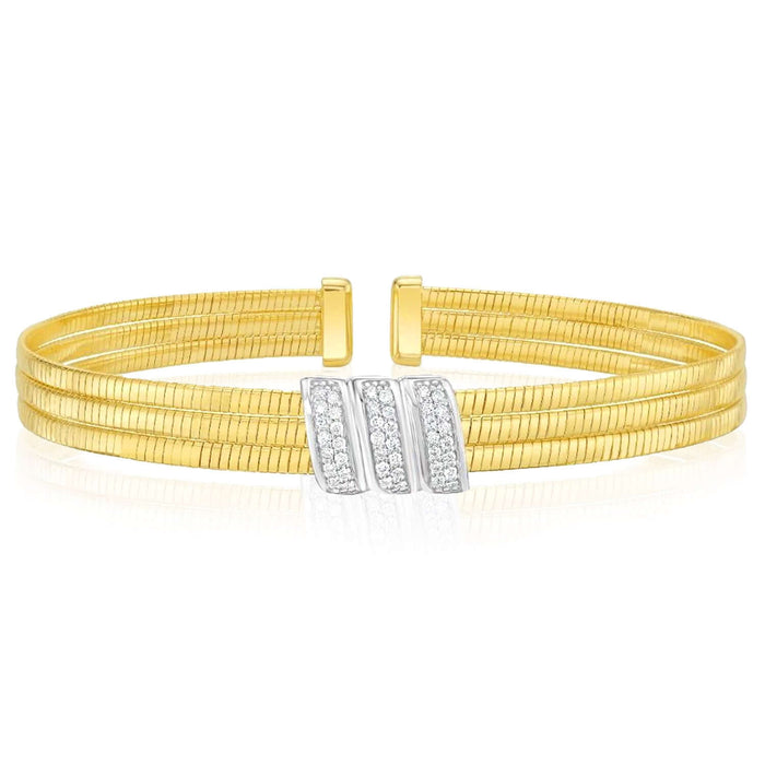 0.21CTW Natural Diamond 14K Two - Tone Gold Triple Row Omega Bangle Cuff Bracelet (Solid Links) - WJD Exclusives