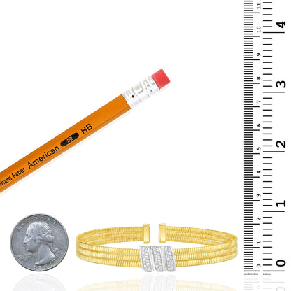 Real 14K Two-Tone Gold 0.21CTW Real Diamond Triple Row Omega Bangle Cuff Bracelet