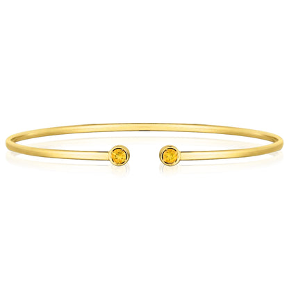Real 14K Gold Amethyst Topaz Peridot Citrine Garnet Open Cuff Bangle Bracelet
