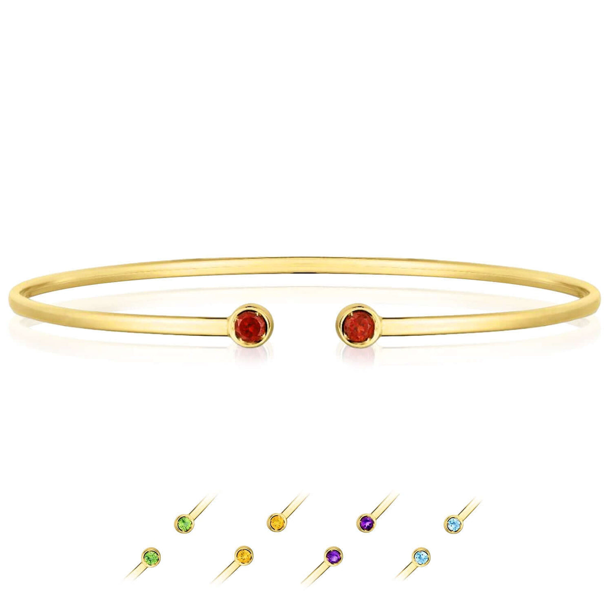 14K Yellow Gold Amethyst Topaz Peridot Citrine Garnet Open Cuff Bangle Bracelet (Solid Links) - WJD Exclusives