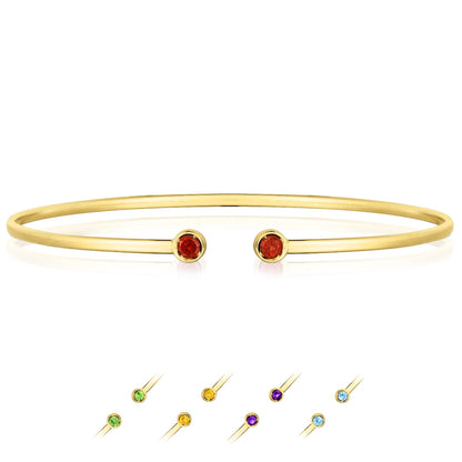 Real 14K Gold Amethyst Topaz Peridot Citrine Garnet Open Cuff Bangle Bracelet