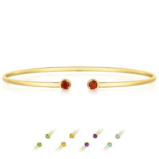 Real 14K Gold Amethyst Topaz Peridot Citrine Garnet Open Cuff Bangle Bracelet