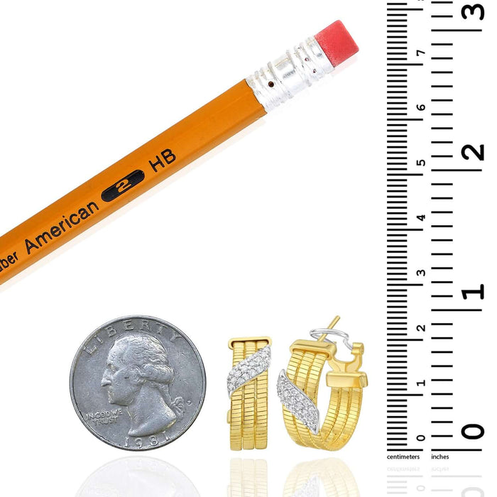 Real 14K Two - Tone Gold 0.33CTW Natural Diamond Triple Row Omega Hoops Earrings 21mm - WJD Exclusives