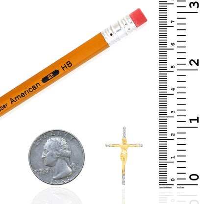 Real 10K Gold 0.10TCW Real Diamond Jesus Cross Pendant 1"