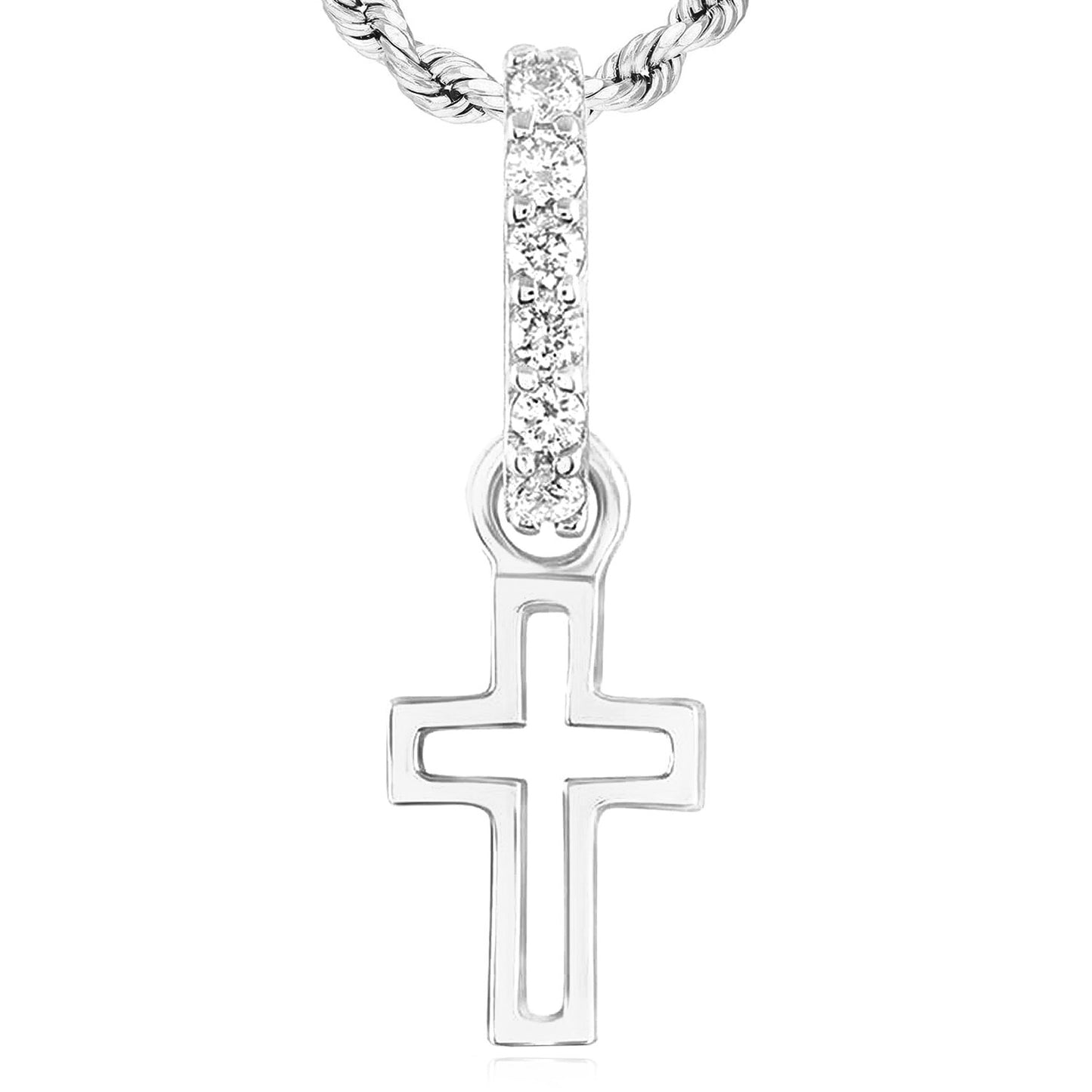 0.05CTW Real Diamond Real 14K Yellow White Gold Open Cross Pendant 0.7"