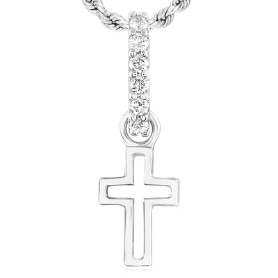 0.05CTW Natural Diamond Real 14K Yellow White Gold Open Cross Pendant 0.7" - WJD Exclusives