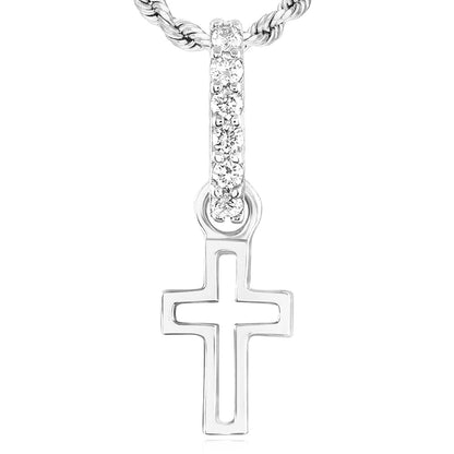 0.05CTW Real Diamond Real 14K Yellow White Gold Open Cross Pendant 0.7"