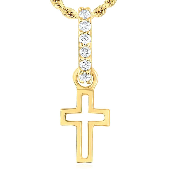 0.05CTW Natural Diamond Real 14K Yellow White Gold Open Cross Pendant 0.7" - WJD Exclusives